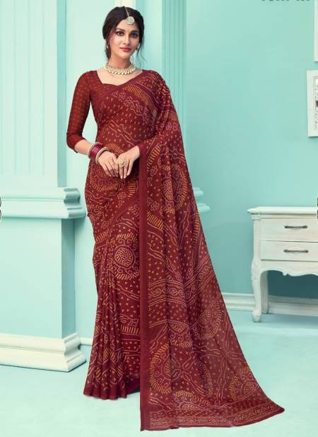 Brown Colour STAR CHIFFON 67TH EDITION Ruchi New daily Wear Chiffon Bandhni Saree Collection 12804 D